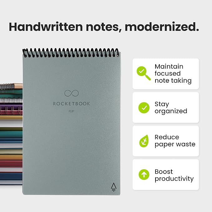 Rocketbook Flip - with 1 Pilot Frixion Pen & 1 Microfiber Cloth Included - Gray Cover, Letter Size (8.5" x 11")