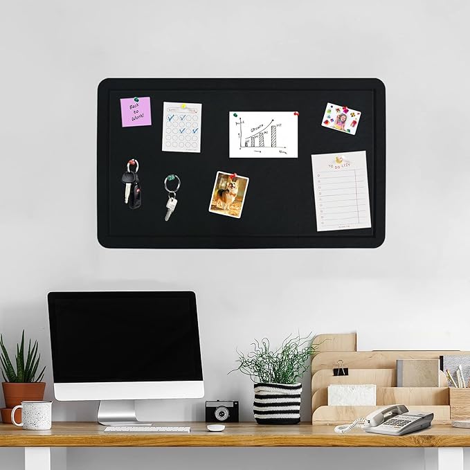 Vuzvuv Black 28"x16" Large Cork Board with 50 Push Pins & Sticky Notes, Self-Adhesive Bulletin Board for Wall, Felt Pin Board for Paste Notes, Photos, Schedules Offices Home