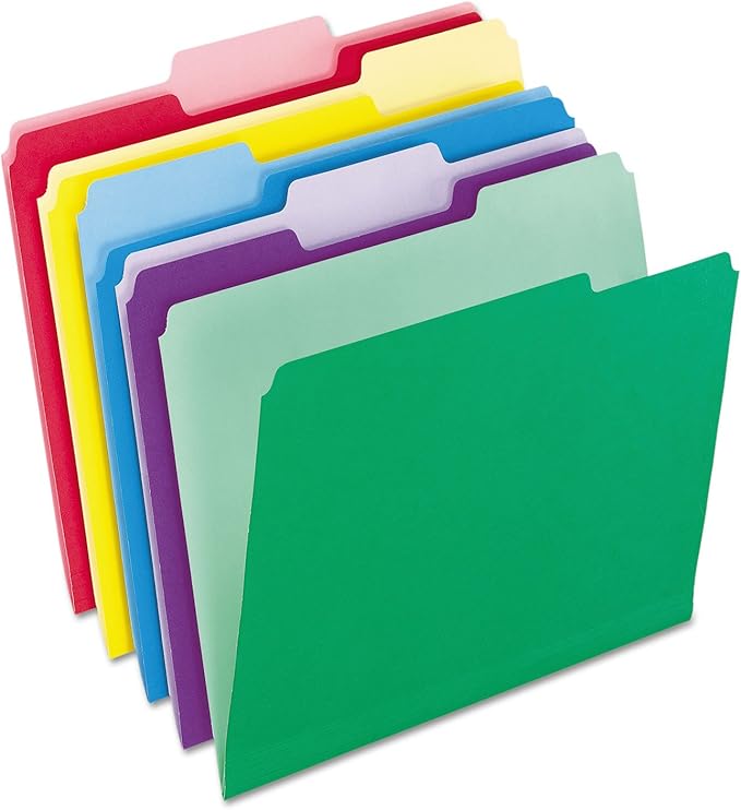 Pendaflex 84370 File Folders with Erasable Tabs, 1/3 Cut Top Tab, Letter, Assorted (Pack of 30)