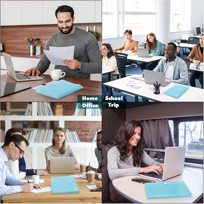 2 PCS Expanding File Folder A4,13 Pockets File Organiser with Colored Tags, Paperwork A4 Plastic Wallet Document Storage Expander for School,Office and Home, Light Blue