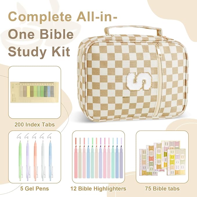 Personalized Initial Bible Cover Case for Women Girls Kid - Large Corduroy Bible Case with Handle, Stylish Chenille Letter Bag Study Supplies, Perfect Christmas Gifts for Christians Women (Khaki-S)