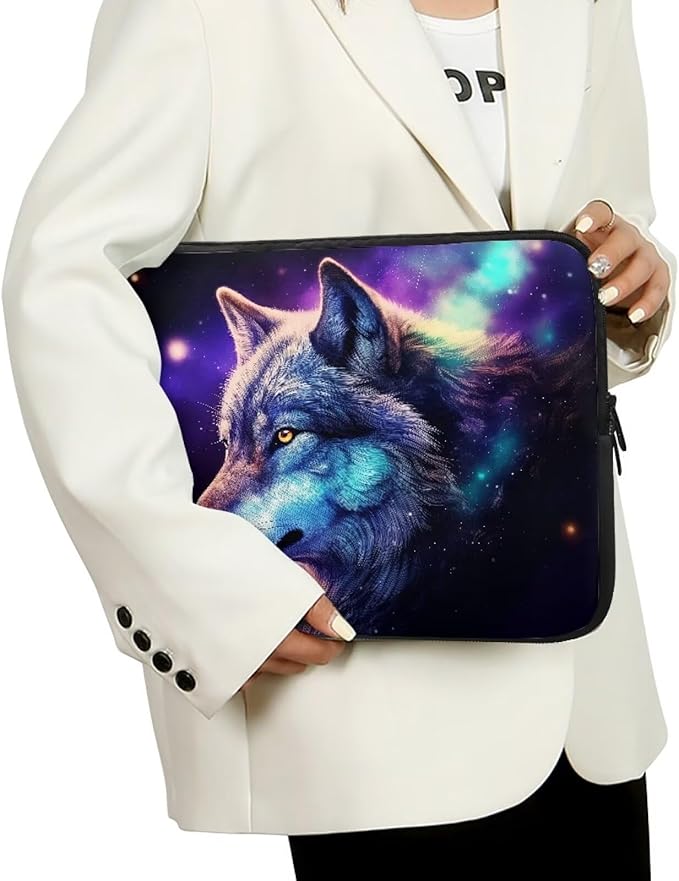 Wolf Printed Laptop Briefcase for Women Men, Waterproof Laptop Case Bag Laptop Case for 10 Inch, Lightweight Computer Carrying Cover with Zipper for Office Business Traveling