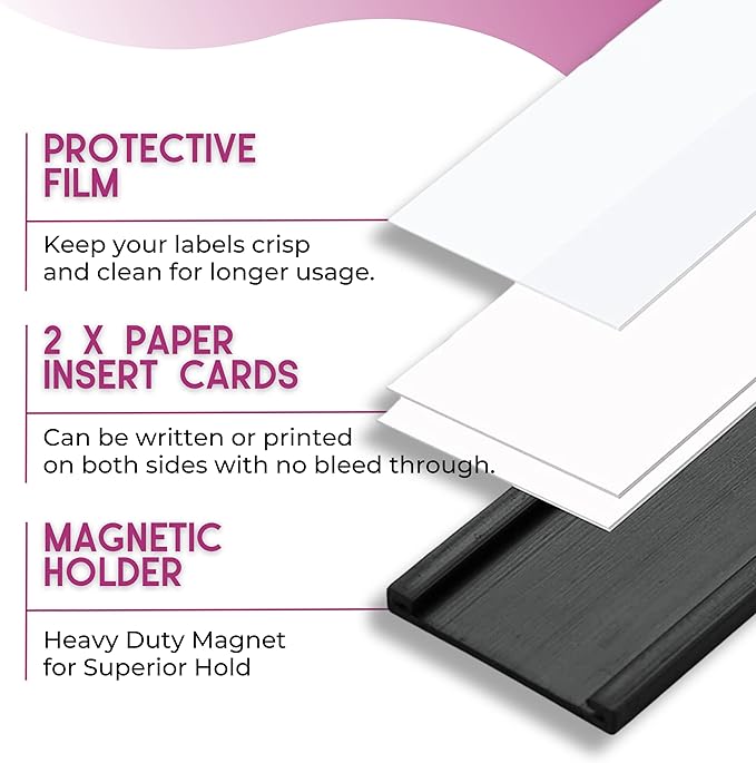 Availey 60 Pack Magnetic 'C' Channel Label Holders for Metal Racks and Shelves with Protective Films and Replacement Strips 4" x 0.75"