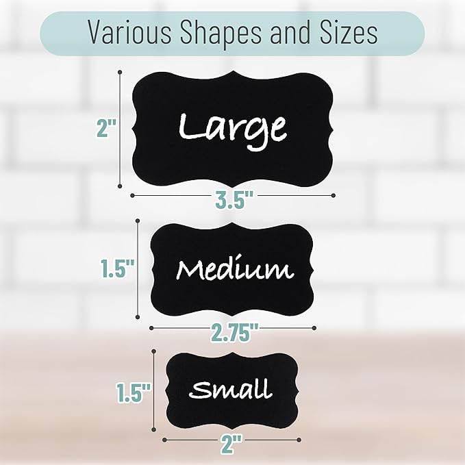 Mr. Pen- Chalkboard Labels, 200pc, Assorted Shapes, 1 White Chalk Marker and Small Towel, Labels, Label Stickers, Labels for Storage Bins, Sticker Labels, Bottle Labels, Food Labels, Jar Labels