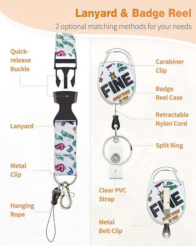 Uniclife Fashionable Sliding Badge Holder Graffiti Plastic Case with Retractable Badge Reel Carabiner Clip & Detachable Lanyard Strap Embossed Vertical Card Protector for Women Nurse Teacher Student