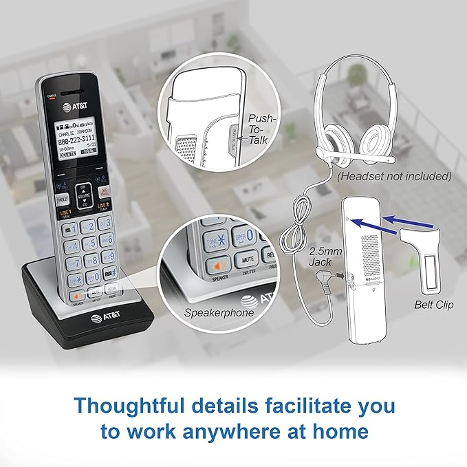 AT&T TL86103 2-Line Corded/Cordless for Small Business with Answering Machine, 2-Mailboxes, Connect-to-Cell, Caller ID Announcer, Intercom, Line-Power, Long Range & Expandable to 12 Handsets
