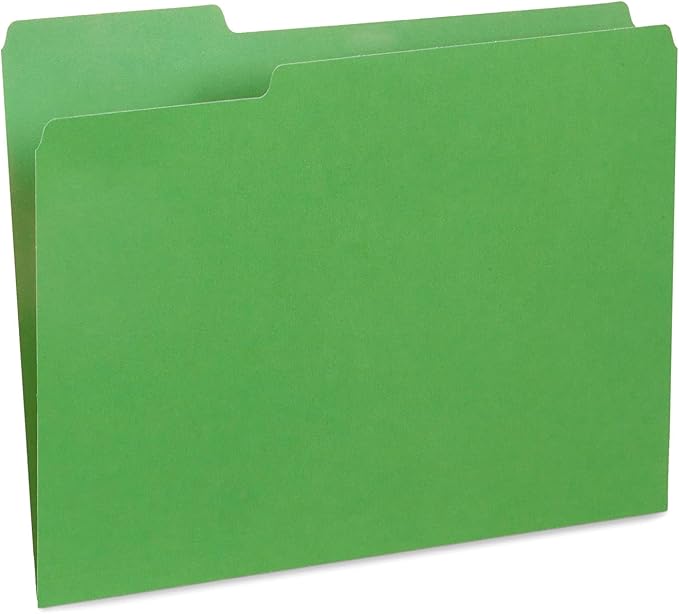 Blue Summit File Folders, Letter Size, 1/3 Tab, Green, Great for Organizing and Easy File Storage, 200 Per Box