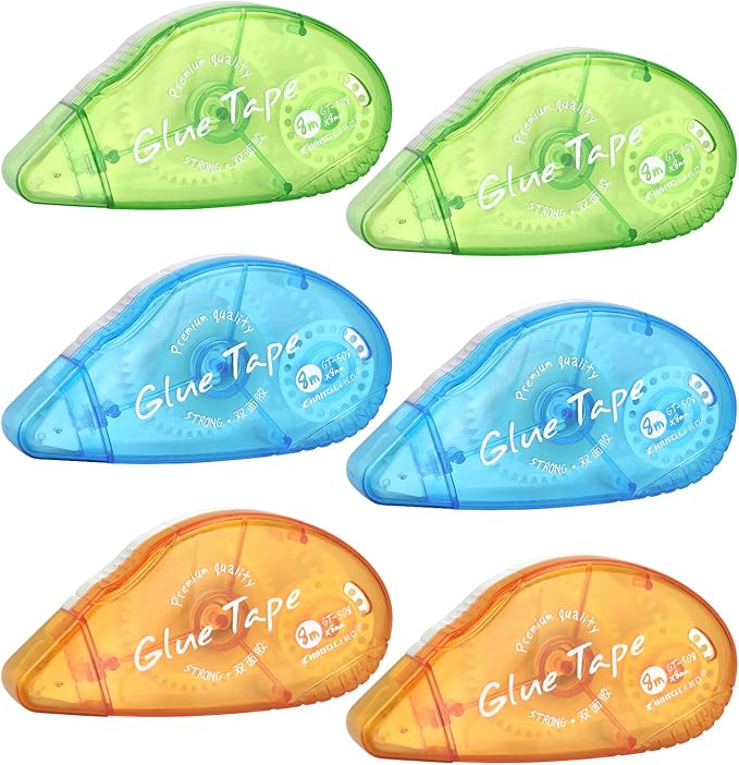 Tamaki 6 Pack Double Sided Tape Roller, Adhesive Scrapbooking Glue Tape, Adhesive Tape Dispenser Runner for Crafts and Arts Projects, Photo Tape for Scrapbooking