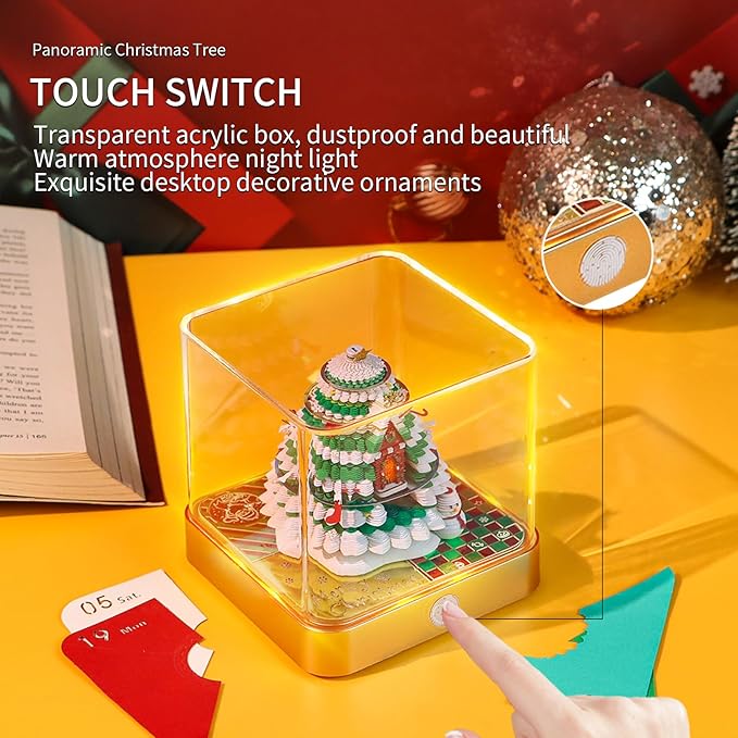 Time Piece Calendar, 3D Art Calendar Memo Pad 2025 Creative Desk Calendar with Light,Christmas Tree Rip Away Paper Carving Memo Pad Art Notepad Decorative Gifts