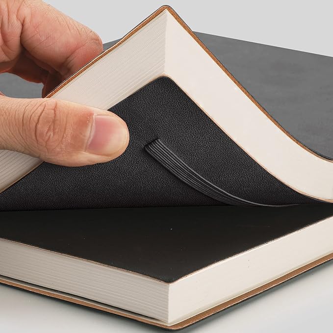 AHGXG Bullet Dotted Journal 2 Pack - B5 Large Journal Dot Grid Notebook (7.6'' X 10'') with Thick 120gsm Dot Paper, Soft Leather Cover, Total 384 Pages, Inner Pocket - Black