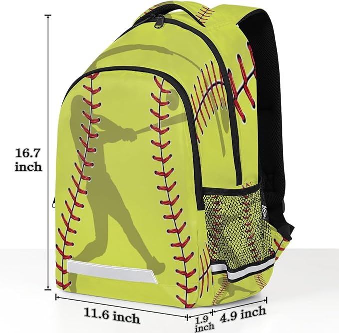 Yellow Baseball Sport Softball Backpack School Bookbag Laptop Purse Casual Daypack for Teen Girls Women Boys Men College Travel