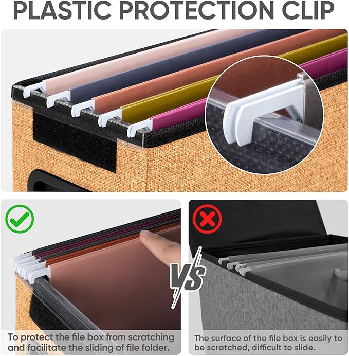 BALEINE File Organizer Box with Lid, Collapsible File Folder Organizer with Plastic Slide, Hanging File Folder Box for Office Document Storage (1 Pack, Orange, S)