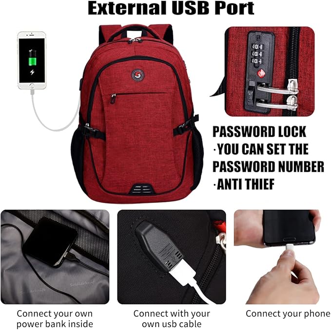 SHRRADOO Anti Theft Laptop Backpack Travel Backpacks with usb Charging Port for Women Men College High School Backpack Computer Bag Fits 16.3 Inch Laptop