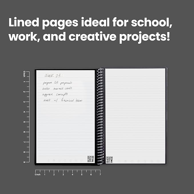 Rocketbook Core Reusable Spiral Notebook, Executive Size 6x8.8, Red - Lined Pages, App-Connected, Erasable, Durable Cover, Ideal for School, Work, and Creative Projects