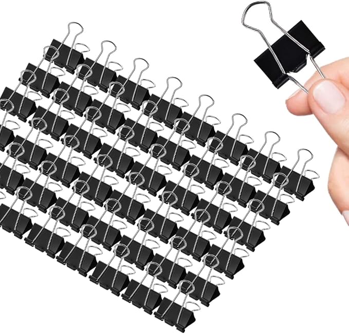 Binder Clips, 48 Pack, 1 Inch, Standard 25mm Clamps, Black, Capacity 0.47 Inch, Small Clips, Small Binder Paper Clips, Small Size, Small Paper Clips, Office Clips