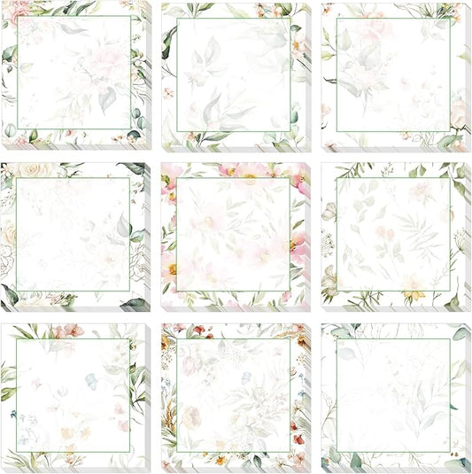 9 Pieces Boho Leaves Sticky Note Pads Adhesive Memo Notes Self-Stick Note Pads for Reminders, Study, Work, Office, School and Home, 9 Styles