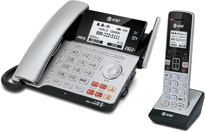 AT&T TL86103 2-Line Corded/Cordless for Small Business with Answering Machine, 2-Mailboxes, Connect-to-Cell, Caller ID Announcer, Intercom, Line-Power, Long Range & Expandable to 12 Handsets