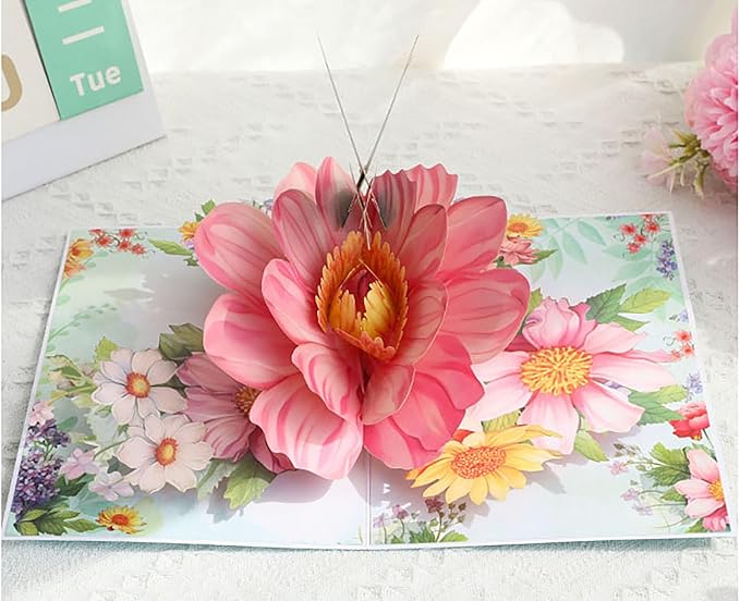 3D Hummingbird and Flower Pop Up Card, Elegant Bird Pop-Up Card with Blooming Flowers for Anniversary, Thank You, Valentines Day, All Occasion