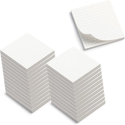 Sticky Notes Graph Paper 24pk | 3x3 Inch Small Self Stick Notepads for Desk and School Supplies