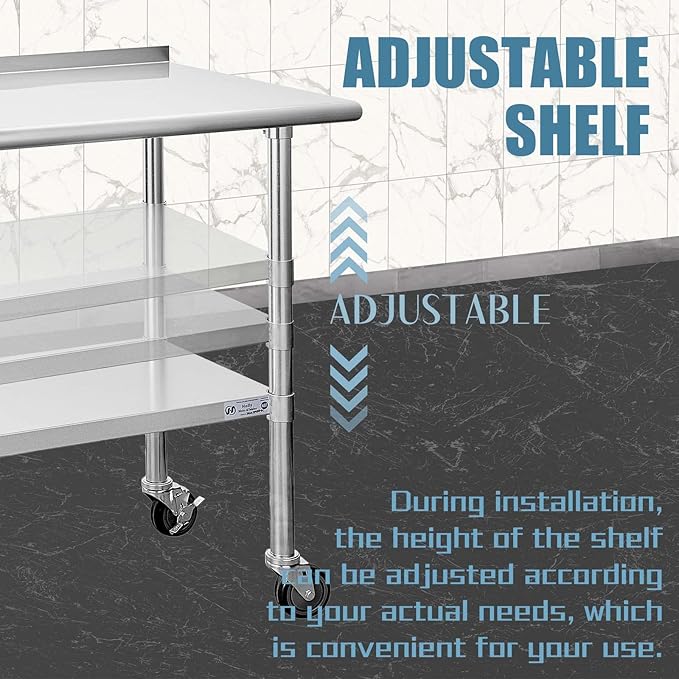 HALLY Stainless Steel Table for Prep & Work 24 x 36 Inches with Caster Wheels, NSF Commercial Heavy Duty Table with Undershelf and Backsplash for Restaurant, Home and Hotel