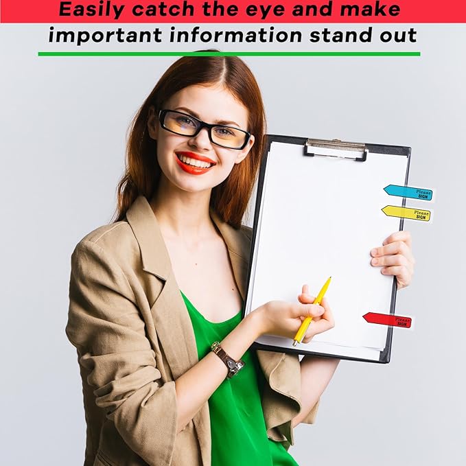 Teling 2000 Pcs/ 20 Packs Sign Here Sign Date Tabs Stickers Colored with Dispenser Arrow Flag Tabs with Dispenser Easy to Post for Notary Books Paper(Stylish Style)