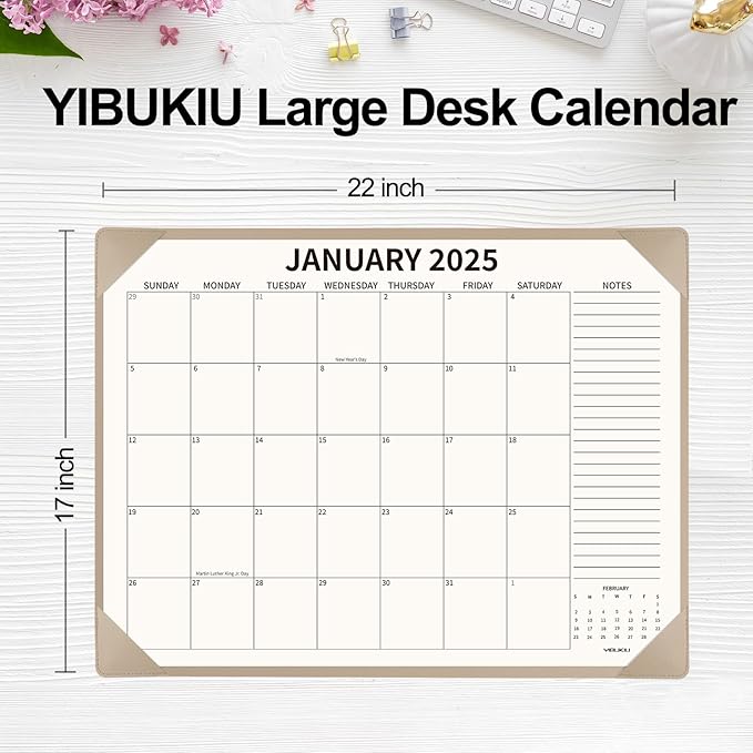 Desk Calendar 2025-2026 with Desktop Mat, 22x17 inch Large Desk Pad Calendar 18 Months Runs from 2025 to June 2026, Big Desk Blotter Calendar for Home Office and School, Apricot