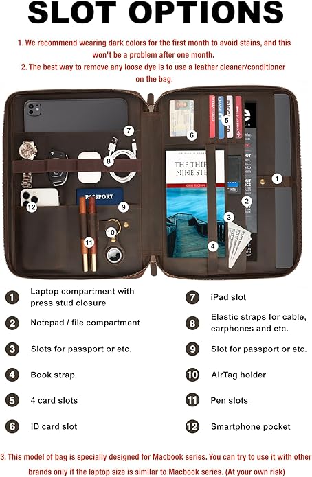 Awesometik Leather Organizer,Mac Bag Genuine Full Grain Leather,Crazy Horse Leather Portfolio Bag,Bag with Multiple Slots
