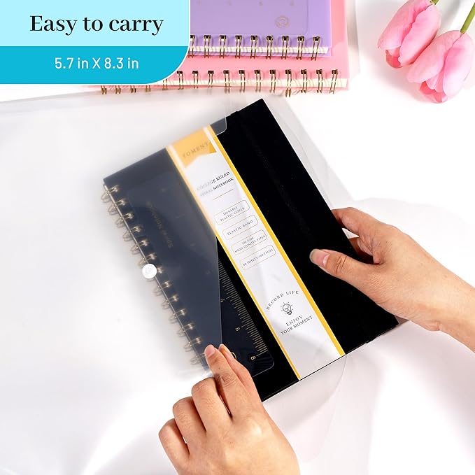 Yoment Spiral Notebook College Ruled A5 Spiral Bound Journal 160 Pages Thick Paper Plastic Hardcover Spiral Notebook 5x7 Wire Bound Notebooks for Note Taking School Office Supplies,Black