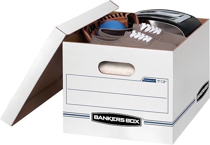 Bankers Box 30 Pack STOR/FILE Basic Duty File Storage Boxes, Standard Assembly, Lift-off Lid, Letter/Legal, White/Blue