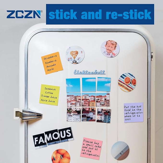 ZCZN Small Sticky Notes, 2in x 2in, 100 Sheets/Pad, 8 Pads/Pack, Black
