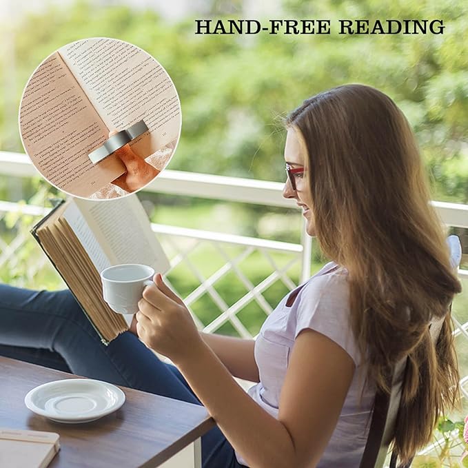 Thumb Book Page Holder Gifts for Book Lovers, Ultralight Metal Book Reading Holders Accessories with 5 Assorted Size Silicone Rings for Keep Book Open Women Reader Bookish Teachers Spreader Bookmark