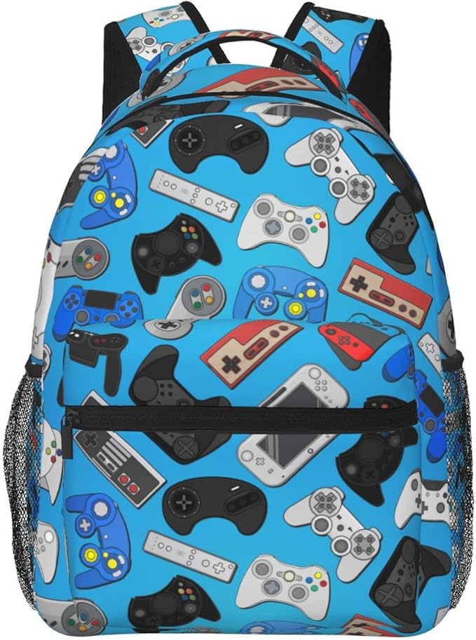 Fiokroo Video Game Controller Background Backpack School Bag For Students Teens Men Women Gaming Theme Laptop Backpacks Travel Daypack Bag With Multiple Pockets