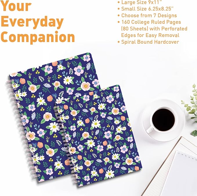 Sweetzer & Orange S&O Cute Spiral Notebooks - College Ruled Spiral Notebook with Pockets - Hardcover Notebook for Women - Cute Notebooks for School & Journal - 80 Double-Sided Pages, 6.25" x 8.25”