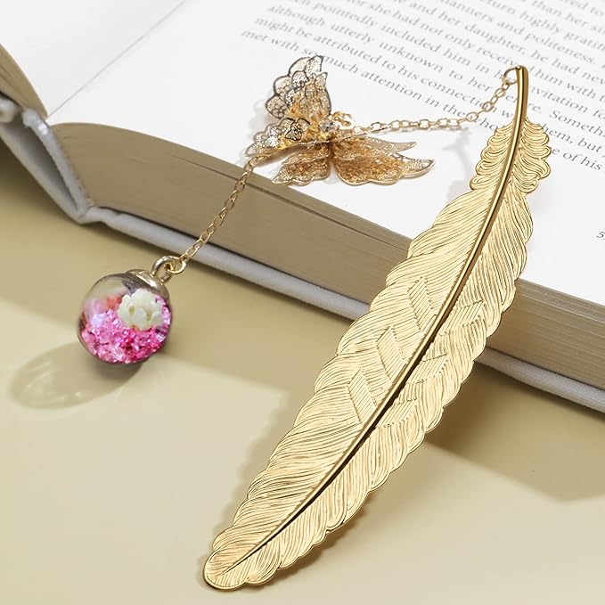 Vintage-Style Metal Feather Bookmark Mothers Day Gifts Valentine's Day Christmas Stocking Stuffers Butterfly Bookmarks for Women Mom Lady Readers Teacher Appreciation Gifts