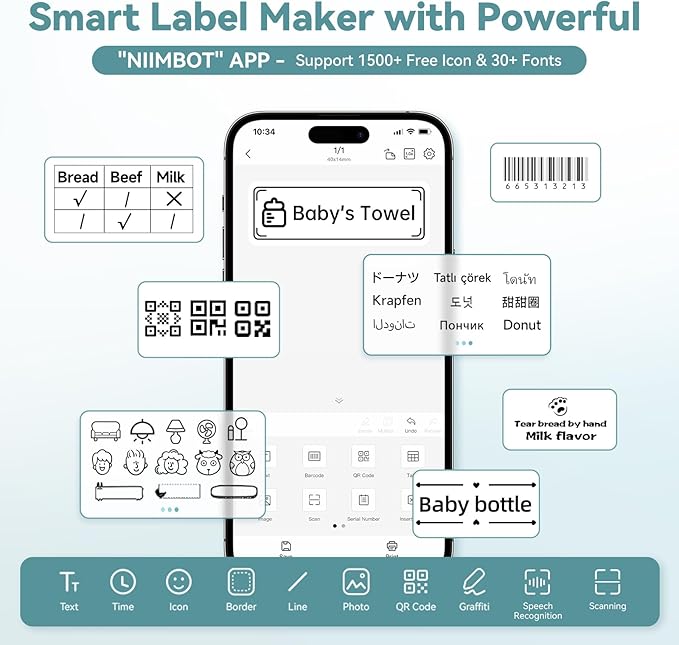 NIIMBOT B1 Label Maker Machine with Tape, Thermal Label Printer Easy to Use for Office, Home, Business, 2 Inch Label Maker with 2'' x1.18'' Labels-230pcs/Roll