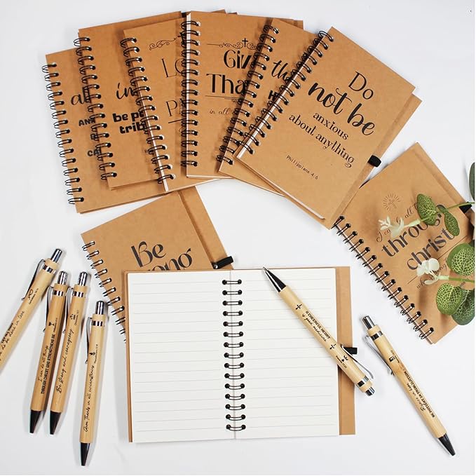 60Pcs Christian Gifts Prayer Journal,10 Bulk Spiral Notebooks with 10 Bible Pens for Christian Women Men, Church Supplies for Office School Visitor, Pocket Bible Journal Notebooks for Believer