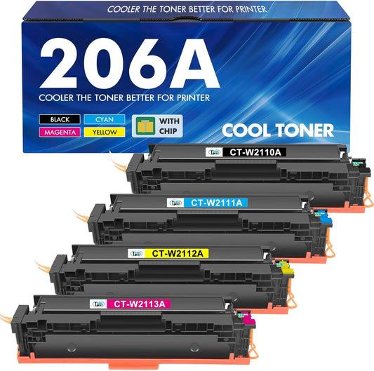 206A Toner Cartridges 4 Pack M283cdw M255dw Set Compatible Replacement for HP 206A 206X Color Laserjet Pro MFP M283fdw M283 M255 Printer High Yield Ink (with Chip) (Black Cyan Yellow Magenta)