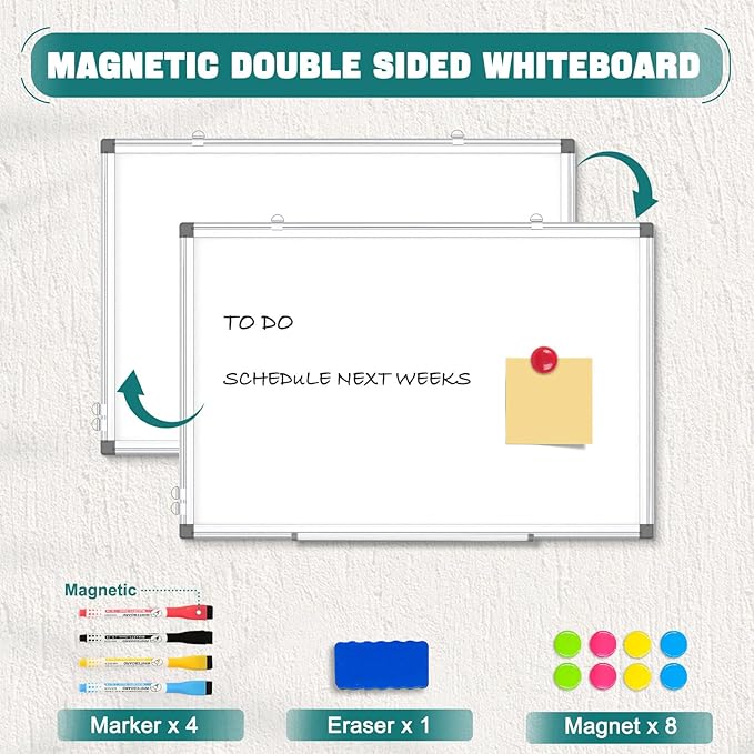Double Sided Magnetic White Board, 48"x36" Dry Erase Whiteboard for Wall with Aluminum Frame Large Presentation Board for School, Office and Home