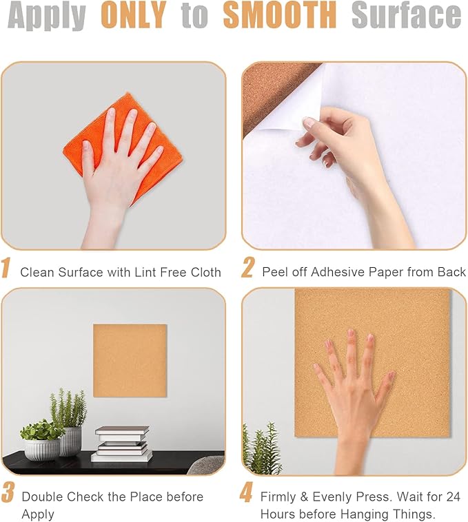 12x12 Cork Board Tiles Bulletin Board, 1/2" Thick Small Square Cork Boards for Walls, Self-Adhesive Cork Tiles for Home, Office, School, Bulletin Board Decorations(12mm,2pc)