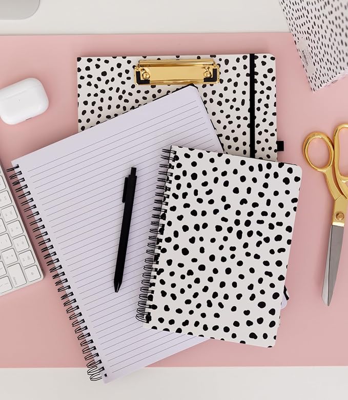 Steel Mill & Co Cute Large Spiral Notebook College Ruled, 11" x 9.5" with Durable Hardcover and 160 Lined Pages, Black Dots