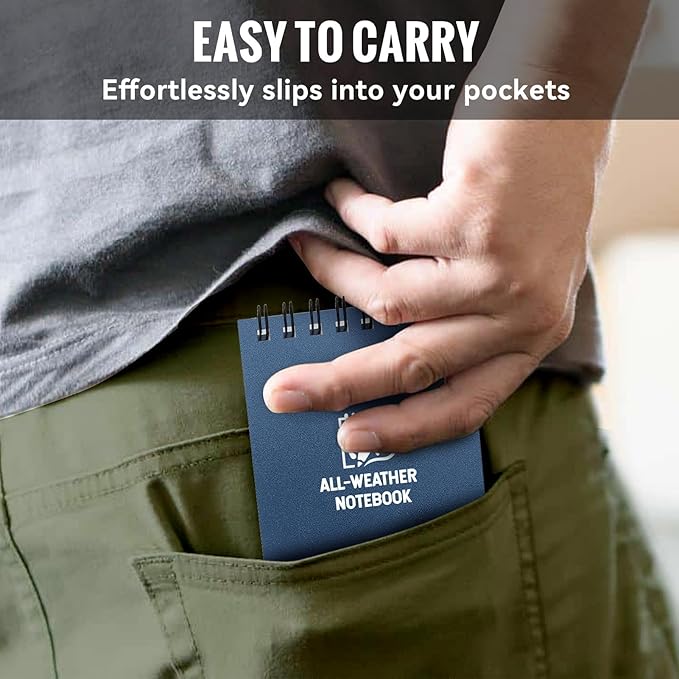 POPYOLA 4 Pack Waterproof Pocket Notebook, 3x5 Pocket Notepad, All Weather Mini Spiral Notepad, Write in the Rain Police Notepad with 100 Squared Pages for Outdoor Home Office School