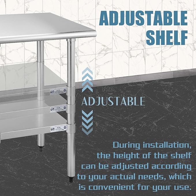Hally Stainless Steel Table for Prep & Work 30 x 18 Inches, NSF Commercial Heavy Duty Table with Undershelf and Galvanized Legs for Restaurant, Home and Hotel