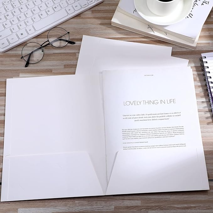 Jutom 50 Pcs 2 Pocket Glossy Paper Folders Glossy Paper Laminated Portfolios, Letter Size, Presentation Folders with Pockets for Office Teacher Worker Supplies(White Color)