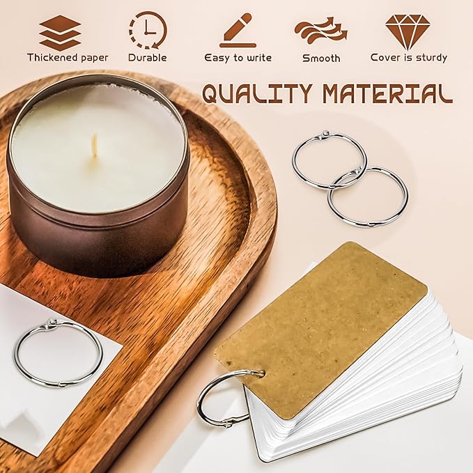 MotBach 1000 Sheets White Blank Flash Cards with Binder Rings,3.5 x 2.2 Inch Index Cards, Small Note Cards Study Cards Learning Cards Kraft Paper Cards, Easy Flip Mini Index Note Flashcards (20 Pack)