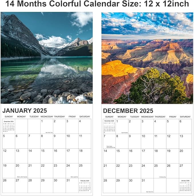 Calendar 2025, National Parks Calendar 2025 from January 2025 - December 2025, 12" x 24" Opened 12 Months Calendar, Full Page Months Thick & Sturdy Paper for Gift Perfect Calendar Organizing