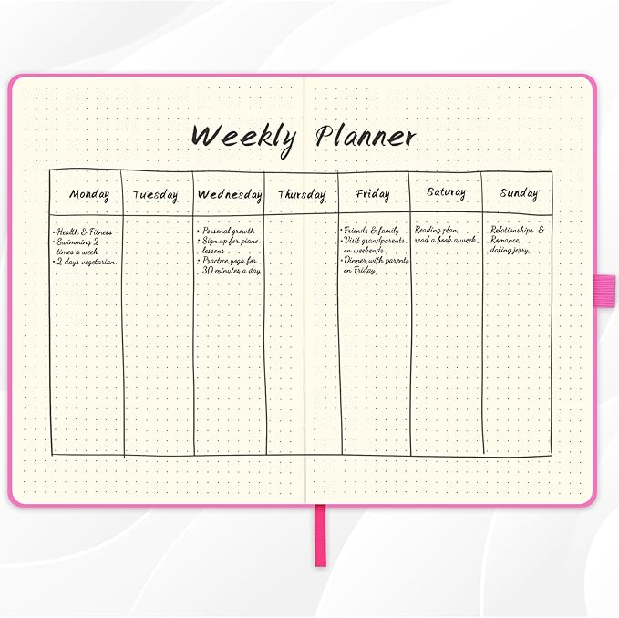 Dotted Journal/Notebook - Dot Grid Hard Cover Notebook, Premium Thick Paper with Fine Inner Pocket, Black Smooth Faux Leather, Pen Loop, 5.3'' x 8.26'' - Raspberry