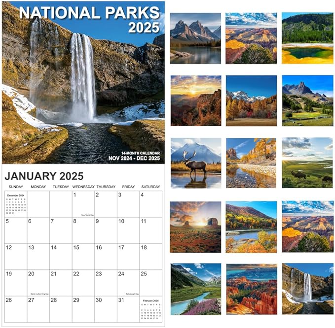 Calendar 2025, National Parks Calendar 2025 from January 2025 - December 2025, 12" x 24" Opened 12 Months Calendar, Full Page Months Thick & Sturdy Paper for Gift Perfect Calendar Organizing
