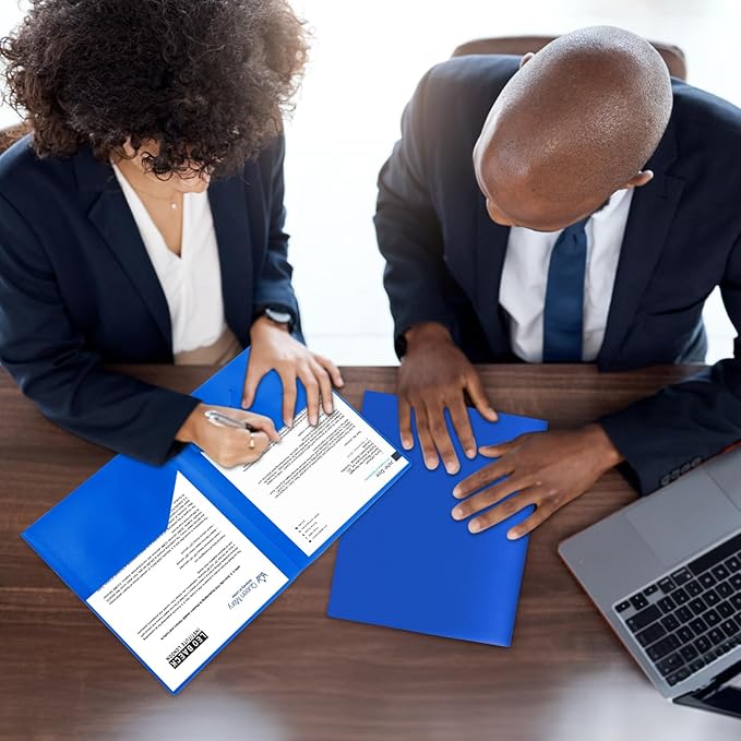 6-Pack Plastic Folders with Pockets,2-Pocket Poly Folders Holds 8-1/2" x 11" Paper for School/Office/Home, Blue