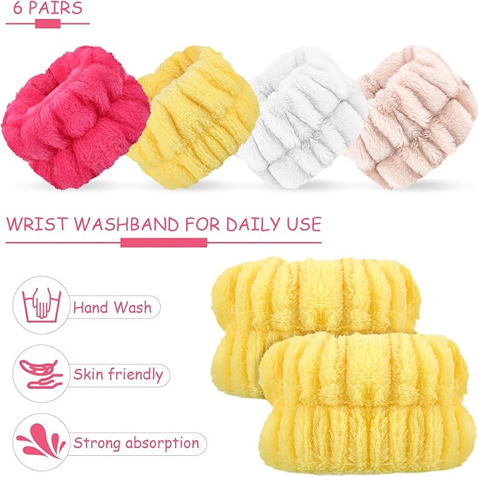 Chuangdi 4 Pairs Wrist Bands for Washing Face Wrist Spa Microfiber Wash Towel Band Scrunchies Absorbent Wristbands Sweatband for Women Prevent Liquid from Spilling