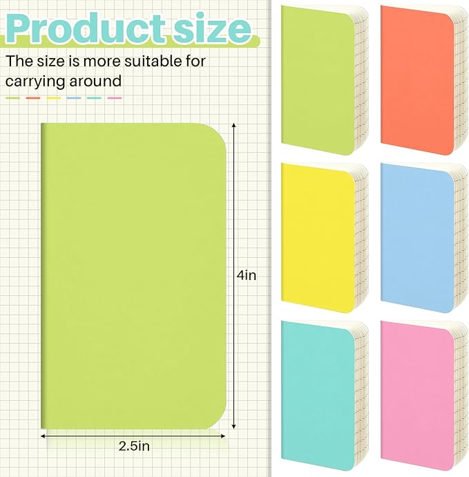 Outus 36 Pcs Pocket Notebook Mini Journal 2.5" x 4" Kraft Paper Mini Notepad Bulk Softcover Pocket Notepad Memo Diary Subject Notebooks for Student Traveler School(Candy Color)